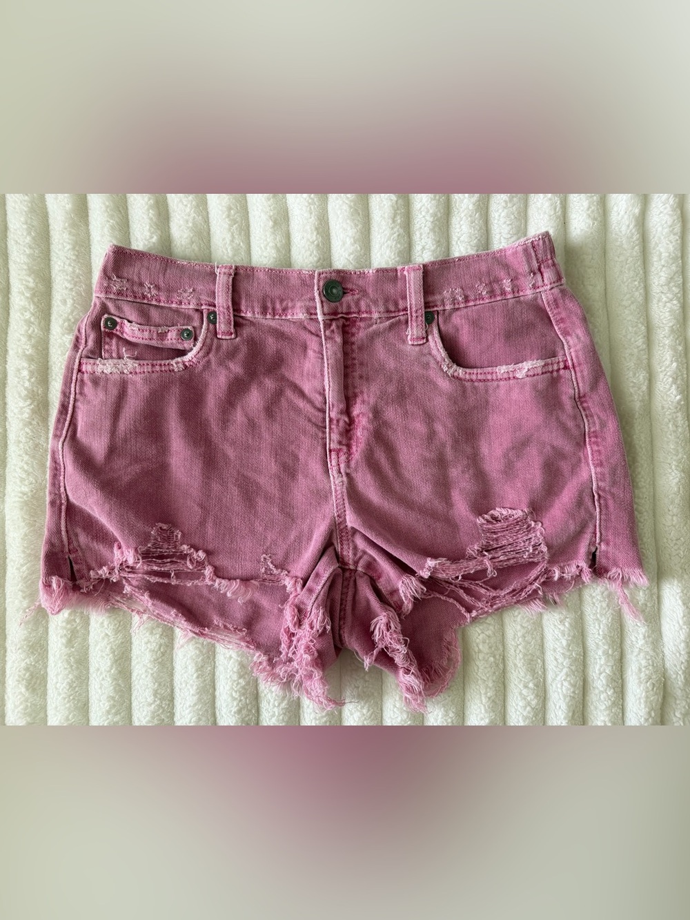 aerie Pink Distressed Denim Cutoff Shorts